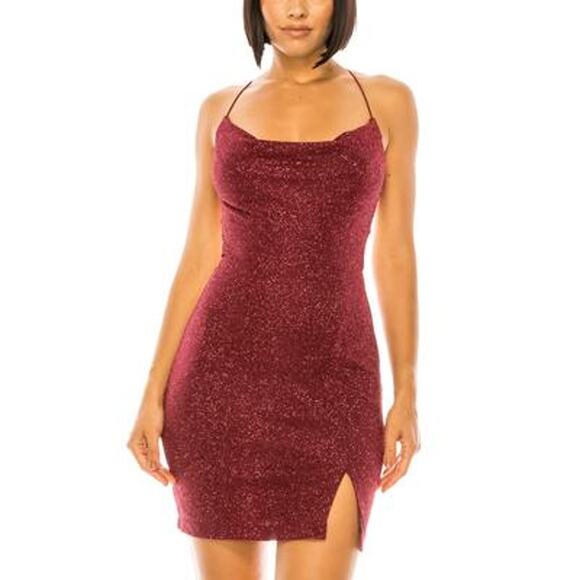 B. Darlin Juniors Womens Cowlneck Mini Bodycon Dress Size 13/14 Red NWT - Picture 1 of 1